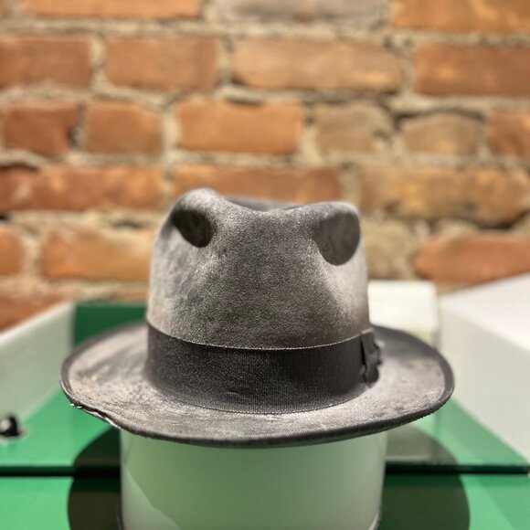 Nick Fouquet Distressed Velour Fedora — Grey - Picture 2 of 12